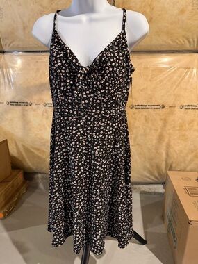 Floral Tie-Front Black Slip Dress